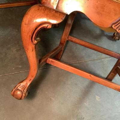 Ball and Claw chairs, 6 chairs, 2 with arms stained to match knotty pine 41"H 23"W 20" depth 17" seat depth