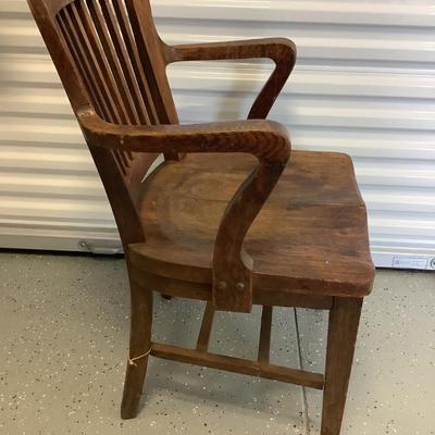 Solid Oak wood desk chair with arms 35" H 23"W 18"depth