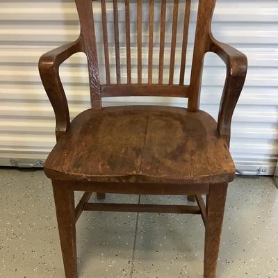 Solid Oak wood desk chair with arms 35" H 23"W 18"depth
