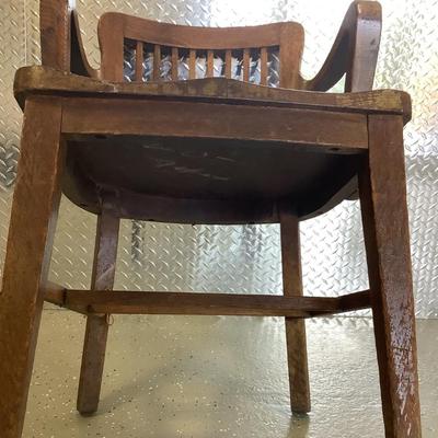 Solid Oak wood desk chair with arms 35" H 23"W 18"depth