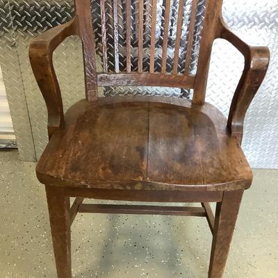 Solid Oak wood desk chair with arms 35" H 23"W 18"depth