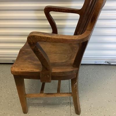 Solid Oak wood desk chair with arms 35" H 23"W 18"depth