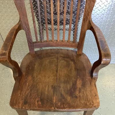 Solid Oak wood desk chair with arms 35" H 23"W 18"depth