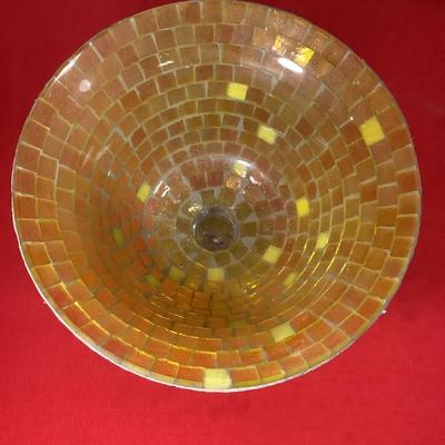 Ercole by Ornella Pisano Mosaic Yellow Pedestal Bowl 12.5"H 12" diameter