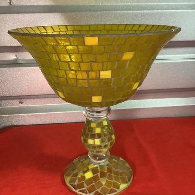 Ercole by Ornella Pisano Mosaic Yellow Pedestal Bowl 12.5"H 12" diameter