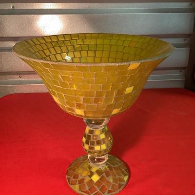 Ercole by Ornella Pisano Mosaic Yellow Pedestal Bowl 12.5"H 12" diameter