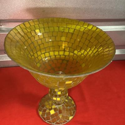 Ercole by Ornella Pisano Mosaic Yellow Pedestal Bowl 12.5"H 12" diameter
