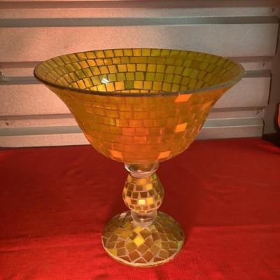 Ercole by Ornella Pisano Mosaic Yellow Pedestal Bowl 12.5"H 12" diameter