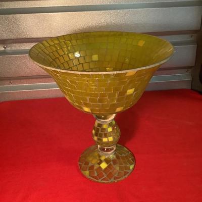 Ercole by Ornella Pisano Mosaic Yellow Pedestal Bowl 12.5"H 12" diameter