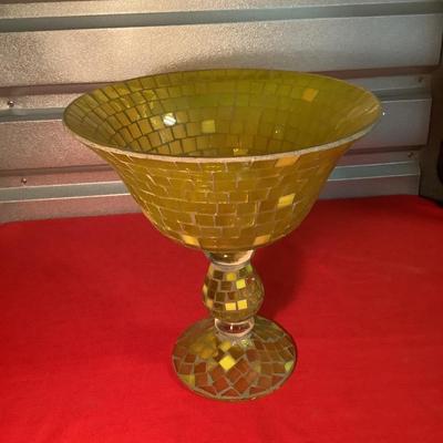 Ercole by Ornella Pisano Mosaic Yellow Pedestal Bowl 12.5