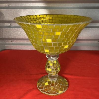 Ercole by Ornella Pisano Mosaic Yellow Pedestal Bowl 12.5"H 12" diameter