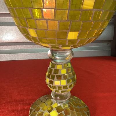 Ercole by Ornella Pisano Mosaic Yellow Pedestal Bowl 12.5"H 12" diameter