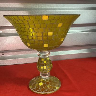 Ercole by Ornella Pisano Mosaic Yellow Pedestal Bowl 12.5"H 12" diameter
