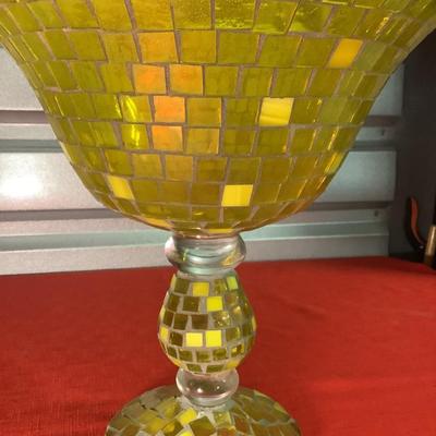 Ercole by Ornella Pisano Mosaic Yellow Pedestal Bowl 12.5"H 12" diameter