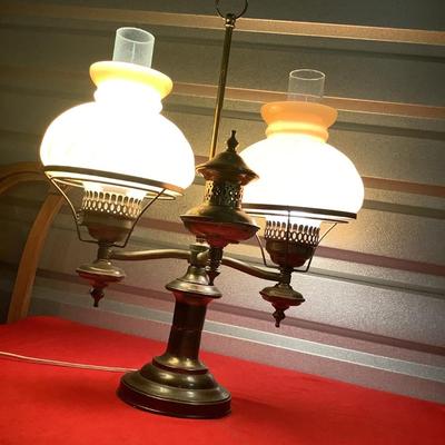 Hudson Valley Brass Lamp, double globe, 23"H 18" 12"