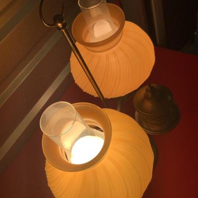 Hudson Valley Brass Lamp, double globe, 23"H 18" 12"