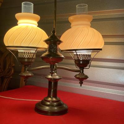 Hudson Valley Brass Lamp, double globe, 23"H 18" 12"