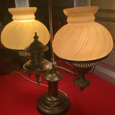 Hudson Valley Brass Lamp, double globe, 23"H 18" 12"