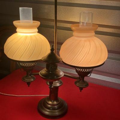 Hudson Valley Brass Lamp, double globe, 23"H 18" 12"
