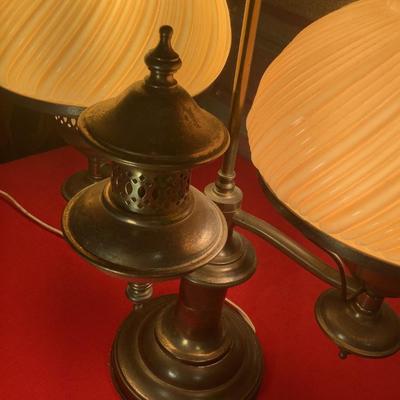 Hudson Valley Brass Lamp, double globe, 23"H 18" 12"