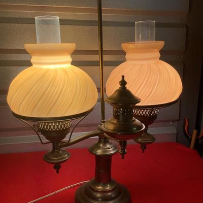 Hudson Valley Brass Lamp, double globe, 23"H 18" 12"