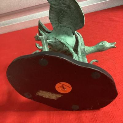 Metal Mallard Duck with wood base Toyo/Korea 9" x 10" x 8'