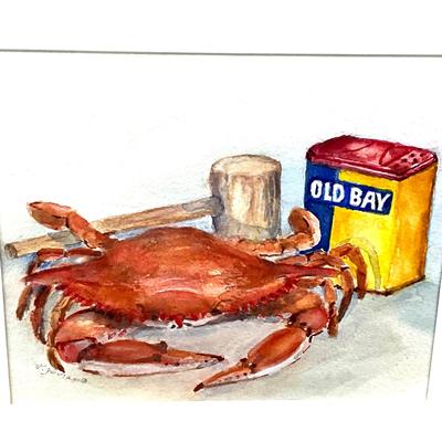 943 Original Watercolor "Old Bay Crabs" by Virginia Perram