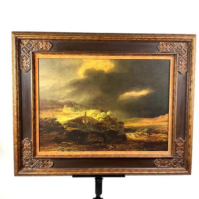 976 Vintage Stormy Landscape Reproduction by Rembrandt Van Rijn