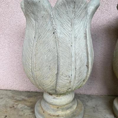 Pair of Concrete Tulip Flower Bud Planters 16â€ Tall