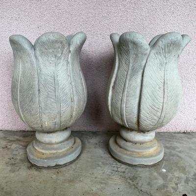 Pair of Concrete Tulip Flower Bud Planters 16â€ Tall