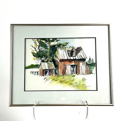 984 Original Watercolor of Barn Landscape by Virginia Perram