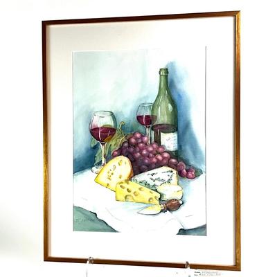 1012 Original Watercolor "Wine,Grapes,Cheese" by Virginia Perram