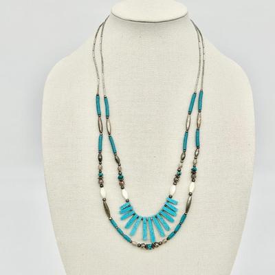 Navajo Turquoise, MOP Sterling Layered Necklace