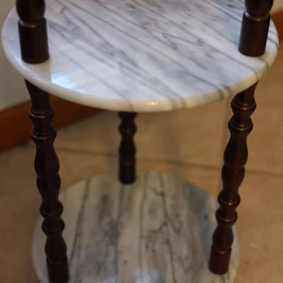 White Marble Three Tier Accent Table