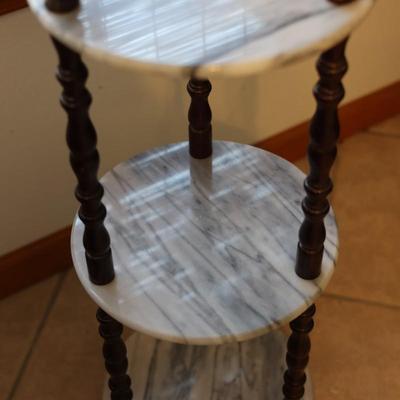 White Marble Three Tier Accent Table