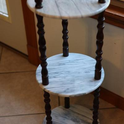 White Marble Three Tier Accent Table