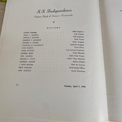 Vintage 1953 Cruise Menus