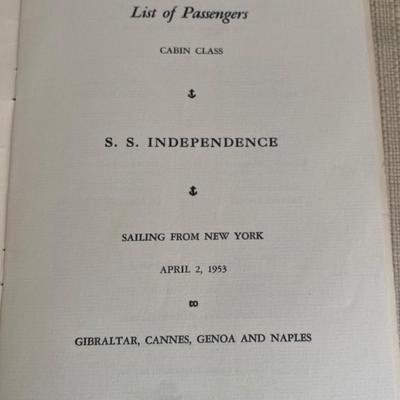 Vintage 1953 Cruise Menus