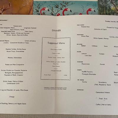 June 1953 Cunard Cruise Menus
