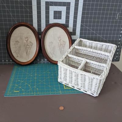2 Oval Picture Frames With White Basket