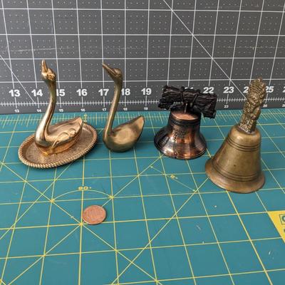 Brass Colored Metal Swans And Bells