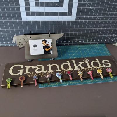 Grandkids Photo Hanging Sign And Dog Bone Silver Flip Its