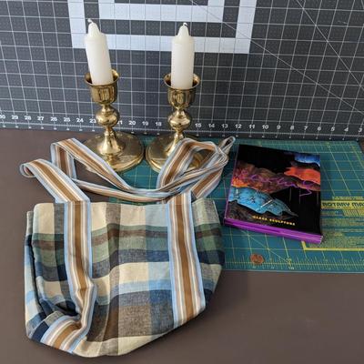 Brass Candle Holder, Bag and Cards
