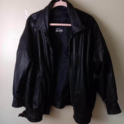 Comint Black Leather Bomber Jacket Mens L