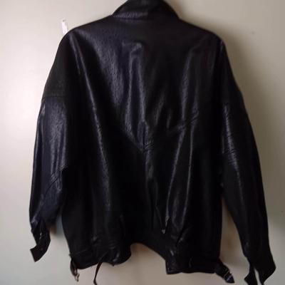 Comint Black Leather Bomber Jacket Mens L
