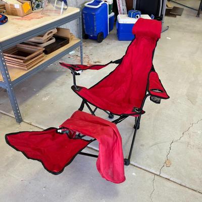 Red Ozark Trail Folding Lounge with Footrest Stylish & Comfortable Relaxation