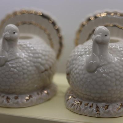 LENOX Porcelain Turkey Taper Candle Holders (4)