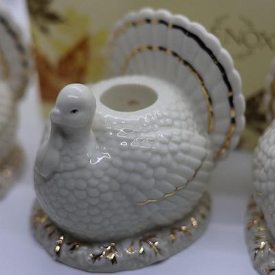 LENOX Porcelain Turkey Taper Candle Holders (4)