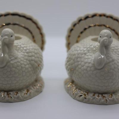 LENOX Porcelain Turkey Taper Candle Holders (4)