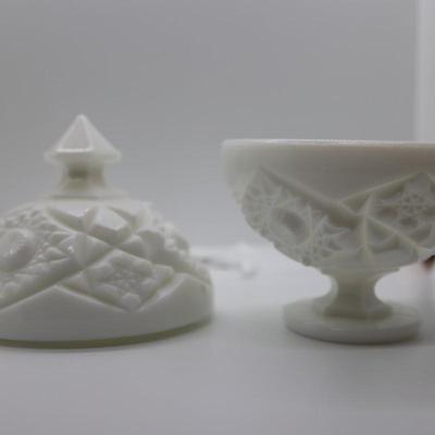 Milk Glass Candy Dish & Small Vase